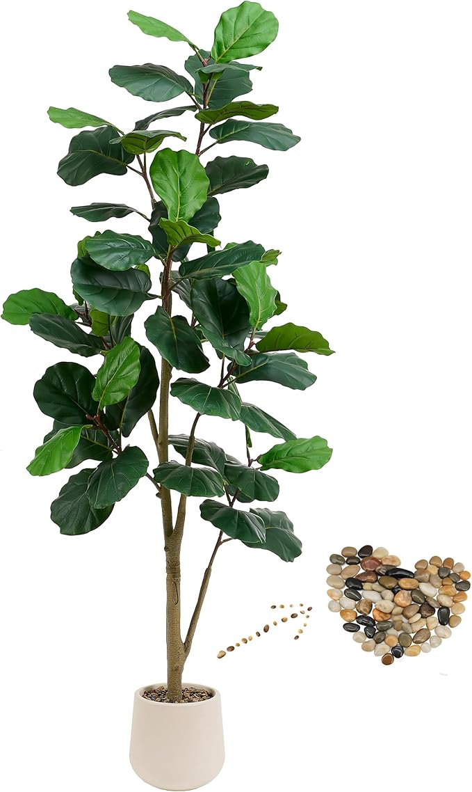Artificial Fiddle Leaf Fig Tree, 7FT Tall Faux Ficus Lyrata Fake Tree in White Pot, Artificial Tree Indoor Decor, Fiddle Leaf Fig Tree Fake Plant for Home Office Living Room Decoration Modern-Ruum Studio Home