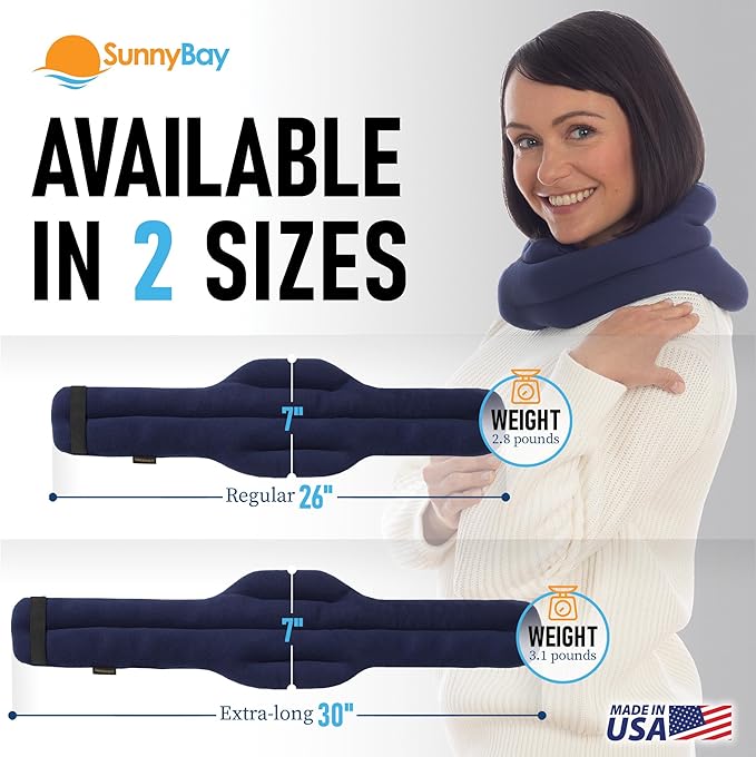 SunnyBay XL Microwave Heating Pad, Microwavable Heated Neck and Shoulder Wrap, Hands-Free Weighted Moist Hot or Cool Pack, Soft Fleece Cover and Flaxseed Filling, 30 Inch Extra-Long Length, Navy-Ruum Studio Home