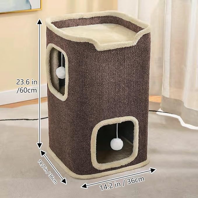 Empet Cat House for Indoor Cats Beds, Multi-Level Cat Condo, Foldable Cave Bed Brown, 2L-Ruum Studio Home
