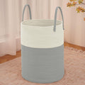 Large Woven Laundry Basket Hamper,60L Cotton Rope Storage Bin for Blankets,Toys and Clothes,Decorative Tall Nursery Hamper for Living Room,Baby Nursery,Bathroom and Bedroom,White and Grey-Ruum Studio Home