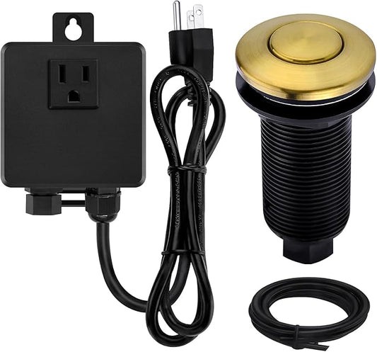 Garbage Disposal SinkTop Air Switch Kit with Long Button,Brass Made Cover,Champagne Bronze-Ruum Studio Home