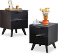 Fluted Nightstand Set of 2, Mid Century Modern 2 Drawer Dresser for Bedroom, Small Dresser Night Stand Side Table End Table with Wood Fluted Drawer Storage for Bedroom Closet(Black)-Ruum Studio Home