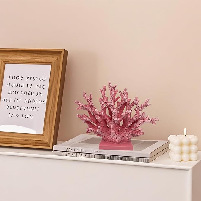 5.8" H Pink Coral Decor - Resin Coral Statue, Nautical Decor for Home, Bedroom, Bathroom, Living Room, Ocean Themed Cabinet Shelf Tabletop Decoration-Ruum Studio Home