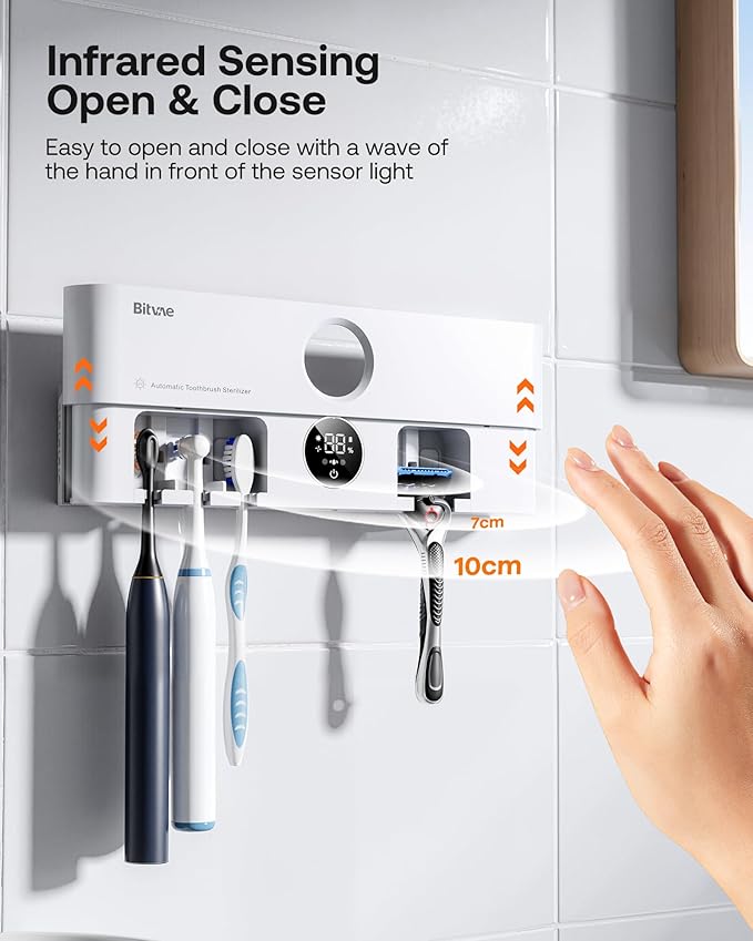 Bitvae Toothbrush Holder, Cleaning and Fast Drying, 5 Toothbrush Slots or Shaver Slot Accessories for Family, LED Smart Screen, Wall Mounted Holders for Bathrooms-Ruum Studio Home