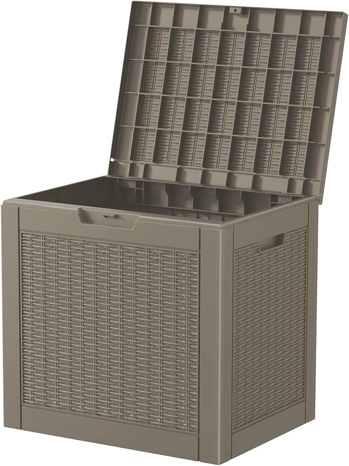 Vixzen 31 Gallon Resin Deck Box - Lockable Outdoor Storage for Patio Cushions, Garden Tools, Pool Supplies，Grey-Ruum Studio Home