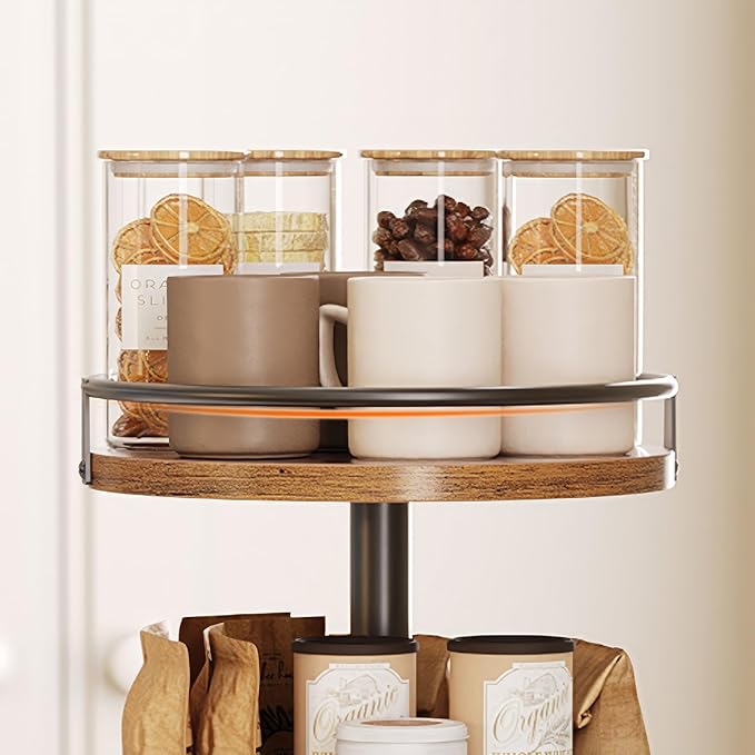 HOOBRO 3-Tier Lazy Susan Organizer, Rotating Spice Rack, Turntable Spice Rack, Vertical Storage Organizer, for Kitchen Countertop, Vanity, Dining Table, Rustic Brown and Black BF09TL01-Ruum Studio Home