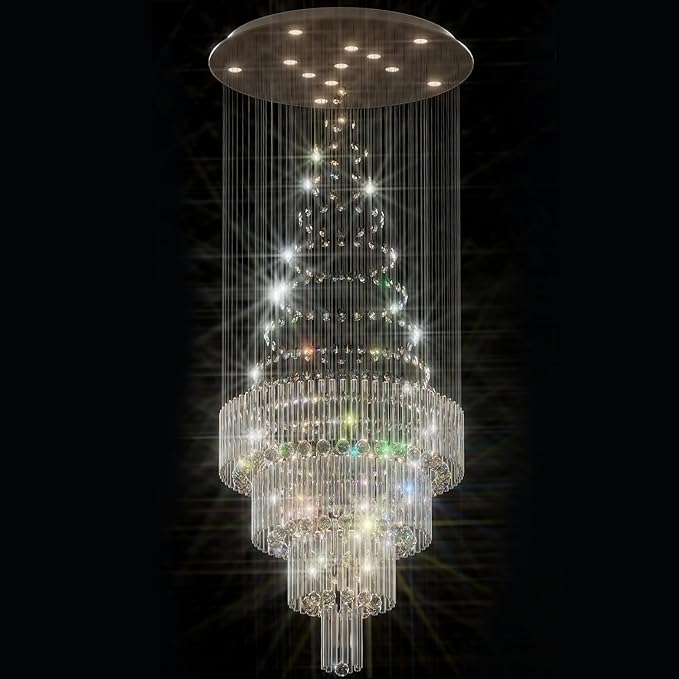 Flashing God D32 x H79'' Modern Crystal Chandelier for High Ceiling Large Foyer Chandeliers Large Raindrop Chandelier for Foyer Living Room Entryway Staircase Villa-Ruum Studio Home