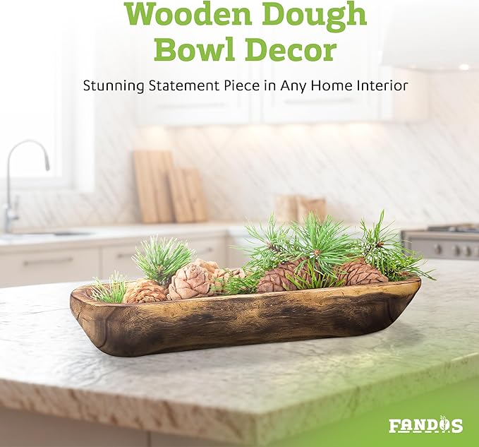 Wooden Dough Bowl for Decor - 17¾ in Long Hand Carved Paulownia, Large Rustic Decorative Bowl for Home Table Centerpiece, Keys, Entryway Table, Catchall Tray & Wooden Dining Room Centerpiece-Ruum Studio Home