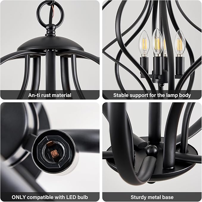 Modern Black Chandelier for Dining Room, 4 Lights Geometric Chandeliers, Sphere Chandelier Industrial Large Pendant Light Fixtures Hanging for Kitchen, Entryway, Foyer, Stairs-Ruum Studio Home