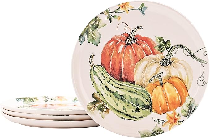 Bico Pumpkin Feast Dinner Plates Set of 4, 11 Inch Large Ceramic Plates for Pasta, Steak, Stylish Serving Dishes, Microwave and Dishwasher Safe, Gift for Housewarming and Thanksgiving-Ruum Studio Home