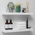Homeforia White Floating Shelves 24 inch, High End Solid Real Wood 24inch Bathroom Floating Shelf for Wall Mounted, White Wooden 24in Floating Shelves, Heavy Duty Bracket, 24 X 6.5 X 1.75 in, Set of 2-Ruum Studio Home