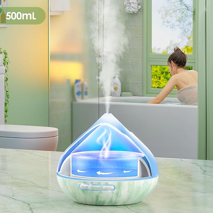Aroma Diffuser with Essential Oils Set, 500 ML Essential Oil Diffuser with Remote Control, Humidifier with 14 Color Lights for Large Room, 4 Timer Setting, Auto Shut-Off Green-Ruum Studio Home