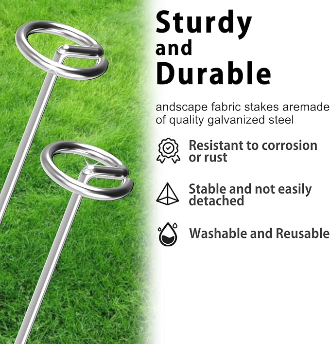 120 Pack Heavy Duty 8 Gauge Galvanized Landscape Fabric Pins, 6 Inch G-Shaped Round Top Weed Barrier Stakes for Garden, Erosion Control, Tent, Ground Cover (Silver)-Ruum Studio Home