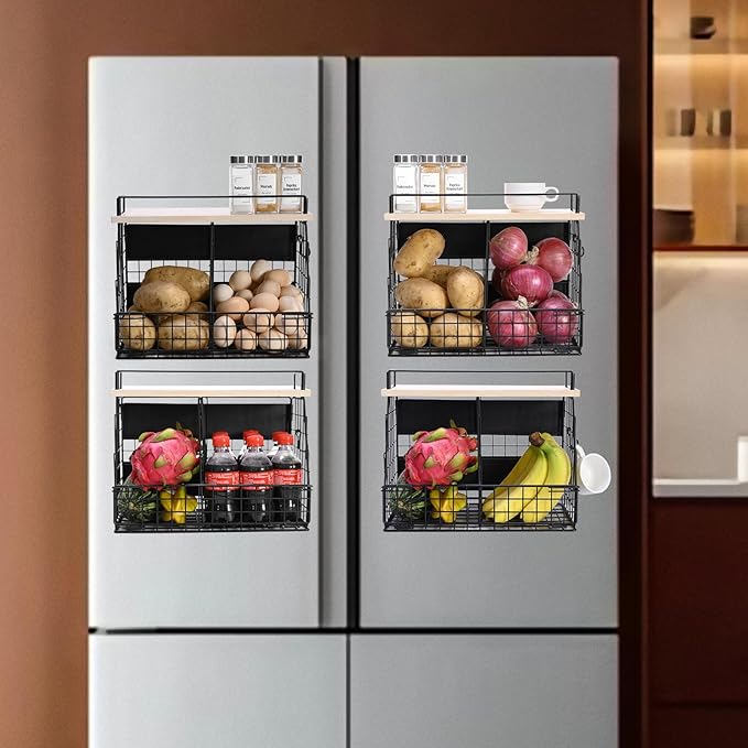Large Magnetic Shelf for Fridge, Fruit and Vegetable Storage Wire Basket, Potato And Onion Storage Bin for Kitchen Organizers, Magnetic Spice Rack for Refrigerator, Kitchen Counter, RV and Laundry-Ruum Studio Home