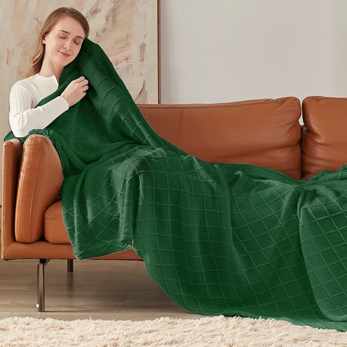 inhand Knitted Throw Blanket for Couch and Bed, Soft Living Room Home Decor Knitted Blanket with Tassel, Outdoor Lightweight Breathable Summer Blanket, Farmhouse Warm Woven Decorative, 50"x60"-Ruum Studio Home