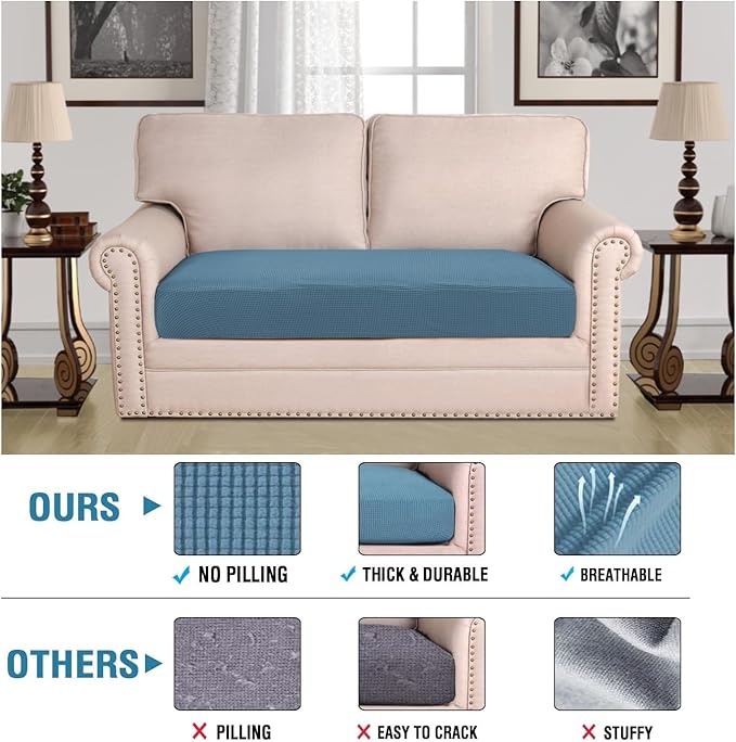 H.VERSAILTEX Super Stretch Individual Seat Cushion Covers Sofa Covers Couch Cushion Covers Slipcover Sets Thick Jacquard Textured Twill Fabric (1 Piece Loveseat Cushion Cover, Dusty Blue)-Ruum Studio Home