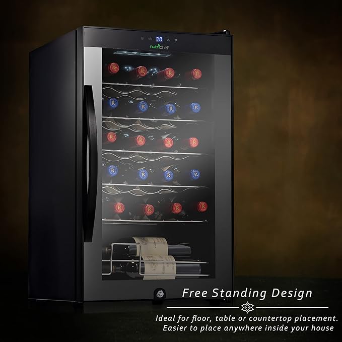 Nutrichef 24 Bottle Wine Fridge | Single Zone Wine Chiller | Adjustable Temperature Control 41°F to 64°F | Ultra Quiet Operation | Wine Cooler For Home & Office | Free Standing 29x16x17 IN-Ruum Studio Home