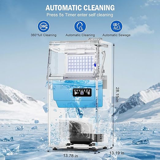 Commercial Ice Maker Machine 120 LBS/24H, 40 Ice Trays Freestanding & Undercounter Ice Machine Stainless Steel with 20 LBS Ice Storage Capacity, Ice Maker with Water Line and Filter, Dual Water Inlet-Ruum Studio Home