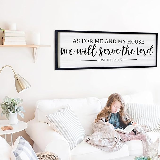 As For Me And My House We Will Serve The Lord Framed Wall Art, 40''×15'' Vintage Positive Religious Bible Verse for Christian God Jesus Christ Prayer, Rustic Long Holy Catholic Scripture Decor-Ruum Studio Home