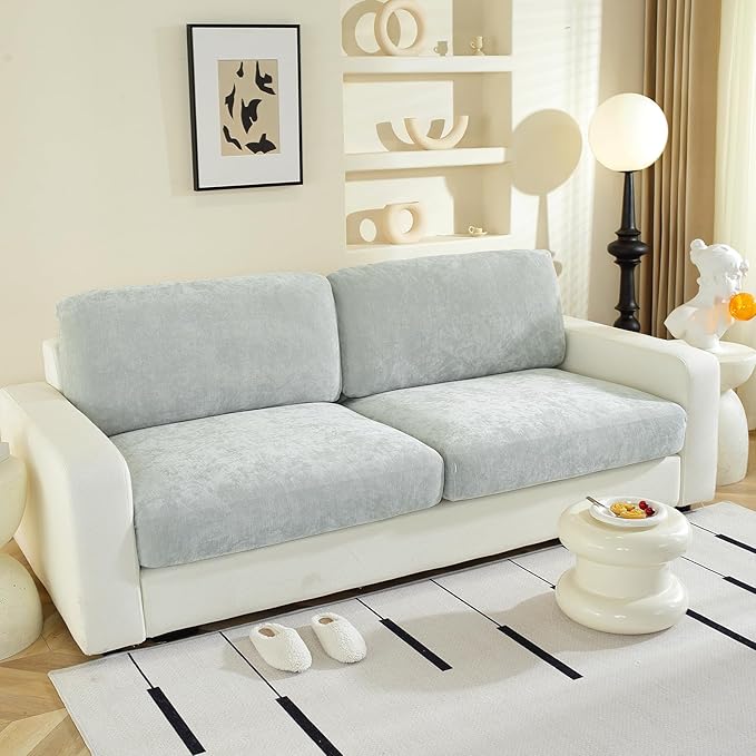 Couch Cushion Covers Individual Large Super Stretch Chenille (Softer Version) Sofa Cushion Covers, Couch Seat Covers Couch Slipcovers Furniture Protector (2 Piece, Light Grey)-Ruum Studio Home