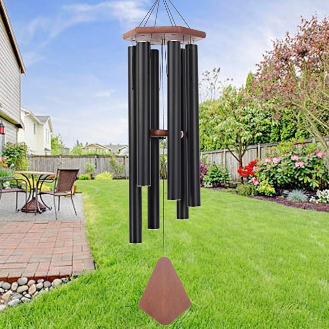 Wind Chimes Outdoor Large Deep Tone, 44 Inches Sympathy Wind Chimes Tuned Soothing Melody, Memorial Wind-Chime with 6 Heavy Tubes for Outside Decoration, Garden/Yard. Black Wind Chime-Ruum Studio Home
