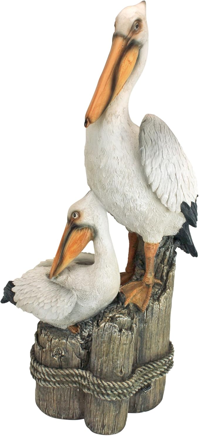 Design Toscano Coastal Decor Ocean's Perch Pelicans Garden Bird Statue, 9 Inch Wide, 24 Inch Tall, Cast Stone Resin, Full Color Finish-Ruum Studio Home