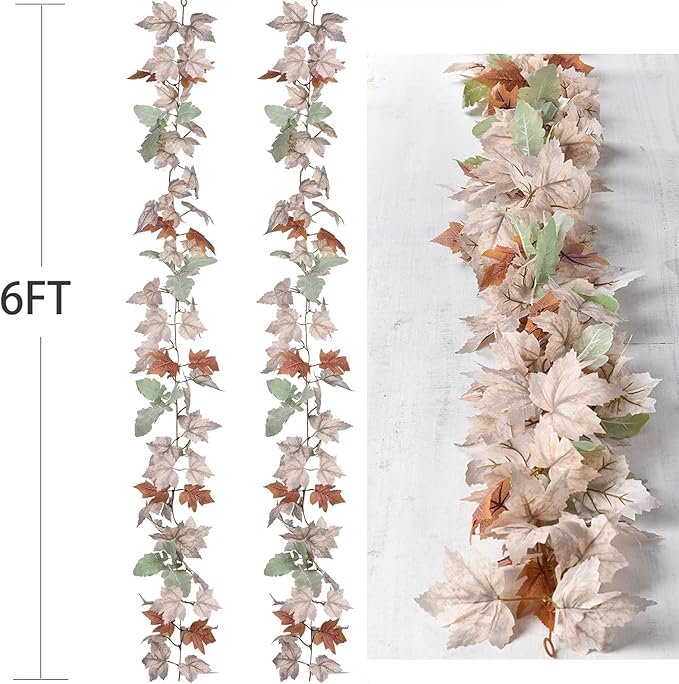 Lvydec 2 Pack Fall Maple Garland - 5.9ft/Piece White Artificial Fall Foliage Garland Colorful Autumn Decor for Home Wedding Party-Ruum Studio Home