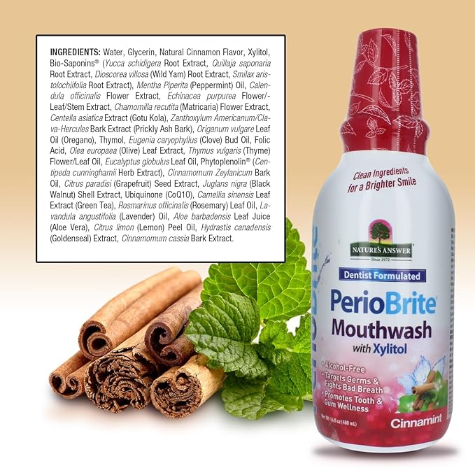 Nature's Answer Periobrite Cinamint Mouthwash| Promotes Healthy Teeth & Gums| Fights Bad Breath| Fluoride-Free, Alcohol-Free, Gluten-Free & Vegan| No Artificial Preservatives 16oz-Ruum Studio Home