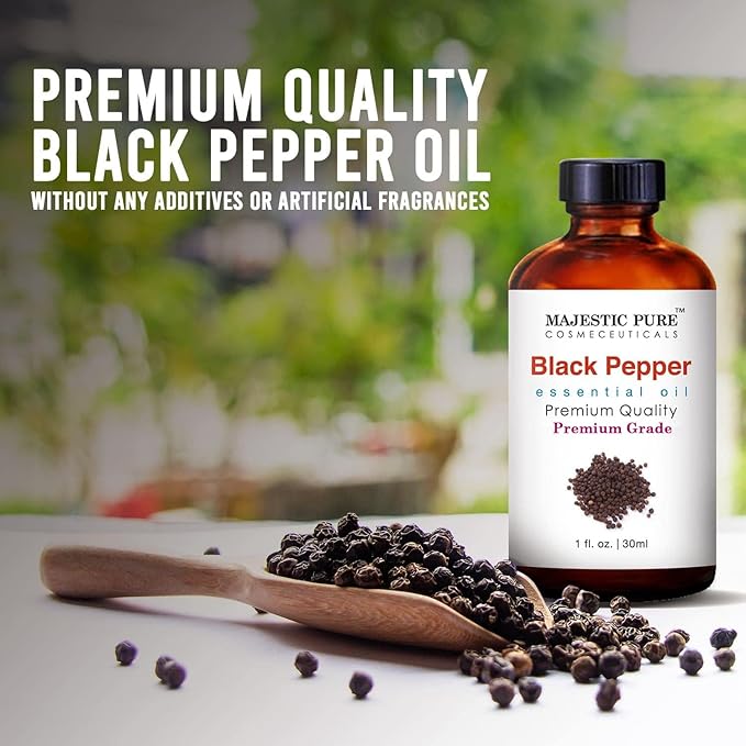 Majestic Pure Black Pepper Essential Oil with Glass Dropper - 1 Fl Oz - 100% Pure and Natural Black Pepper Oil - Premium Grade Essential Oils for Diffuser, Aromatherapy, Soap and Candle Making-Ruum Studio Home