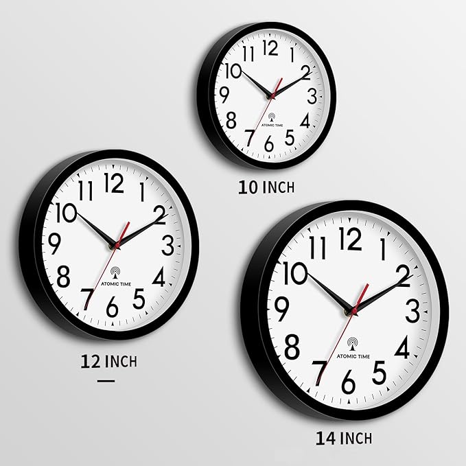 Atomic Wall Clock Analog 14 Inch Battery Operated Modern Decorative for Living Room Kitchen Office Bedroom Bathroom(Black)-Ruum Studio Home