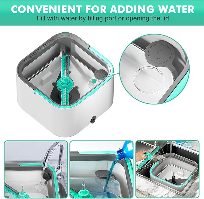 Upgraded Spin Mop and Bucket Set Self-Standing Mop Bucket Separate Dirty and Clean Water System Self Wringing 360° Rotating 90° Foldabl Mops and Buckets for Floor Cleaning (Blue, 6Pads)-Ruum Studio Home