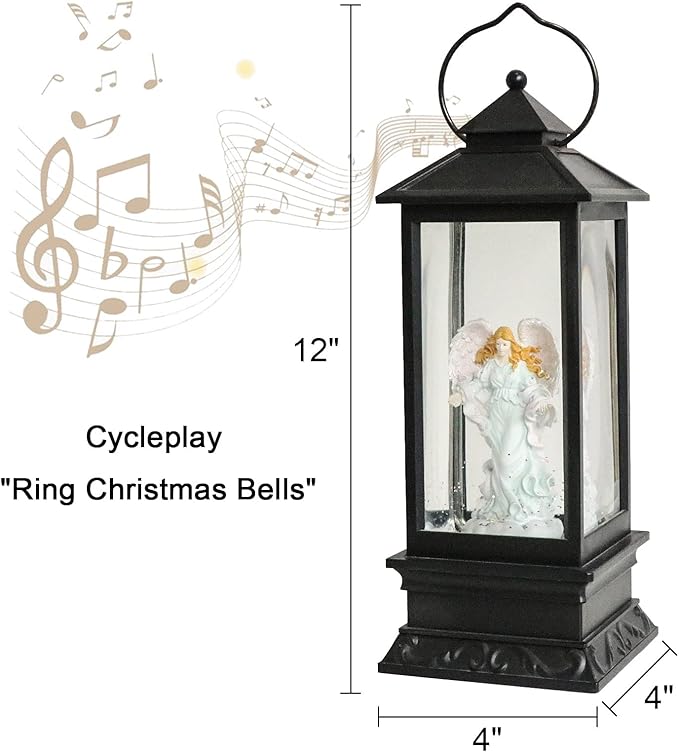 Eldnacele Musical Singing and Lighted Plug-in & Battery Operated Lighted Christmas Water Glittering Snowing Globe Christians Church Lantern for Home Decoration Angel-Ruum Studio Home