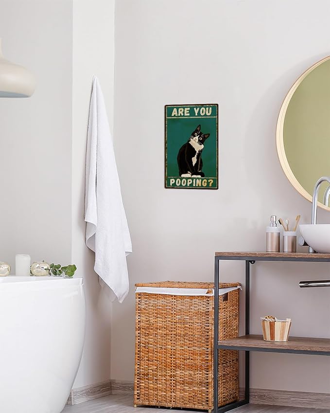 ALKB Bathroom Sign Tuxedo Cat Wall Decor Funny Metal Sign 8x12 Inch - Are You Pooping - Wall of Glory Decor Black Cat Sign-Ruum Studio Home
