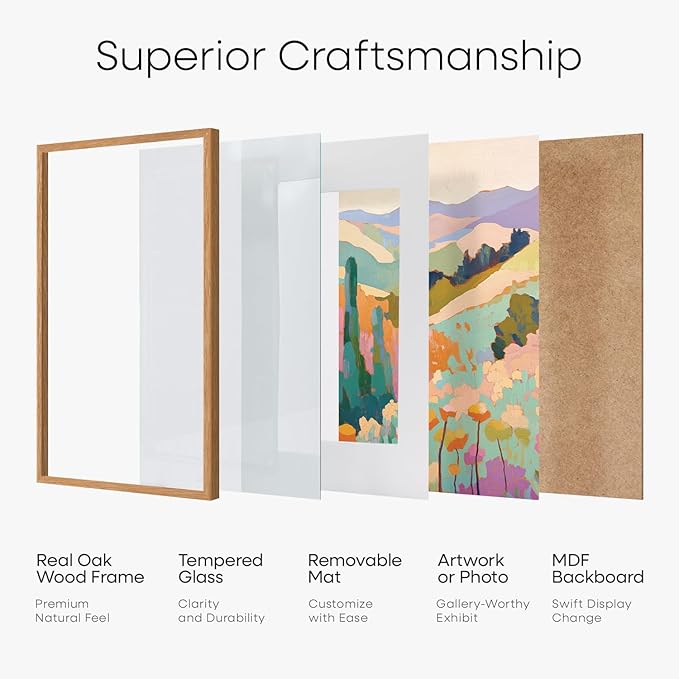 Homeforia A1 Poster Frame Natural Wood, High End Oak 23.4 x 33.1 Large Wooden Picture Frames Matted to 16.5 by 23.4 for Photo, A1 Size Light Wood Frames with Mat A2, Tempered Glass, Wall Kit, Set of 1-Ruum Studio Home