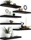 Wood Floating Shelves for Wall Decor, Rustic Wall Shelves for Bedroom Bathroom Kitchen Living Room, Set of 6 Black-Ruum Studio Home