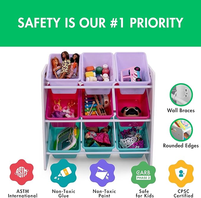 Humble Crew 9-Bin Toy Organizer – Forever Natural White/Pink/Purple/Aqua Plastic Bins, 3-Tier Storage Solution for Kids' Playrooms and Nurseries-Ruum Studio Home