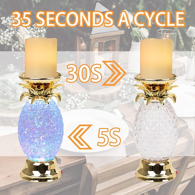 YAKii 9.5" Pineapple LED Color Changing Shine Lava Lamp,Swirling Water Waves Lamp Kid Safe Battery/USB Cable Operated,Table Lamp Candle Holder Table Decoration Gold(Pack of 2)-Ruum Studio Home
