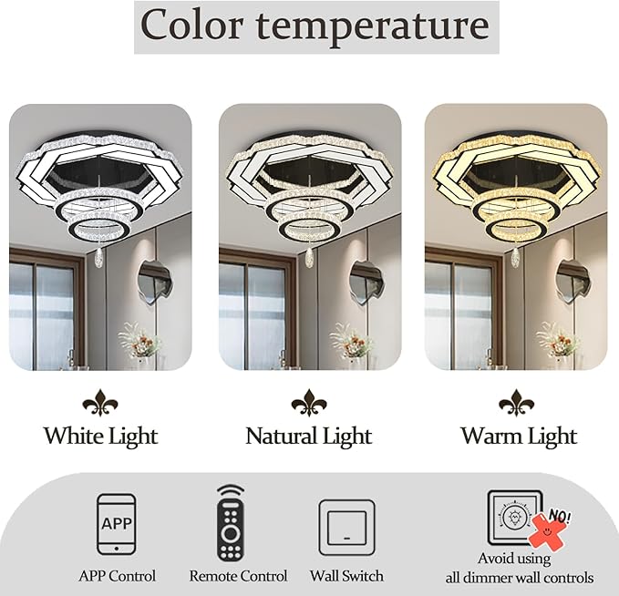 Flashing God Dia 32" Modern Crystal Chandelier Crystal Black Ceiling Light Fixtures LED Flush Mount Ceiling Light for Living Room Bedrooms Dining Room Dimmable 2700k- 6000k-Ruum Studio Home