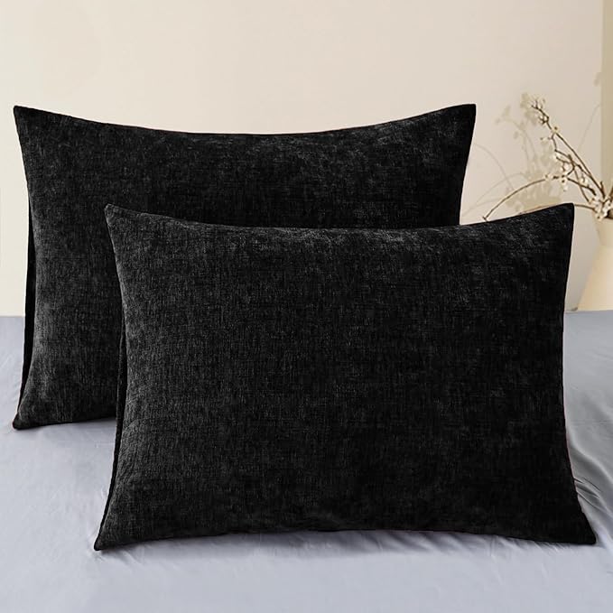 CaliTime Throw Pillow Covers Decorative 20 X 26 Inches Pack of 2 Cozy Chenille Standard Pillow Shams Cases for Couch Sofa Bed Living Room Home Black-Ruum Studio Home