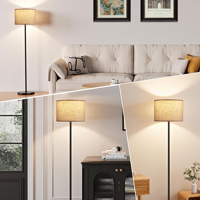 Ambimall 60'' Modern Floor Lamp with Shade, Tall Lamps for Living Room, Bedroom, Office, Dining Room, Linen Grey Shade with Black Pole(Without Bulb)-Ruum Studio Home