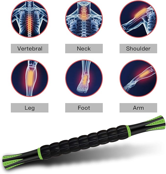Muscle Roller Massage Roller Stick for Athletes, Help Reducing Muscle Soreness Cramping Tightness Leg Arms Back Calves Muscle Massager（Green - Black- 18 inch）-Ruum Studio Home