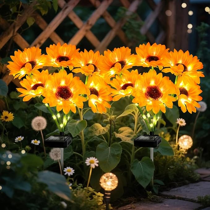 Solar Sunflower Lights 2 Pack with 12 Sunflower Solar Lights Outdoor Garden Decor Birthday Gift for Mom Women Grandma,Waterproof Solar Flower Garden Stake Lights for Yard Landscape Patio Lawn Pathway-Ruum Studio Home