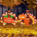2 PCS Fall Decorations Outdoor Metal Happy Thanksgiving Decorative Garden Stakes with Led Light Welcome Pumpkin Turkey Yard Signs Fall Harvest Lawn Garden Lawn Pathway Decor-Ruum Studio Home