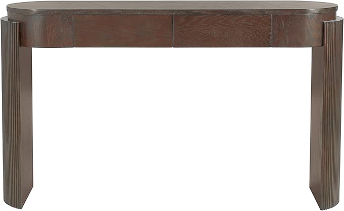 55" Sofa Table with Oval Top and 2 Drawers, Entryway Console Table with Fluted Design for Hallway,Foyer,Entry and Living Room (Fully Assembled-Espresso)-Ruum Studio Home