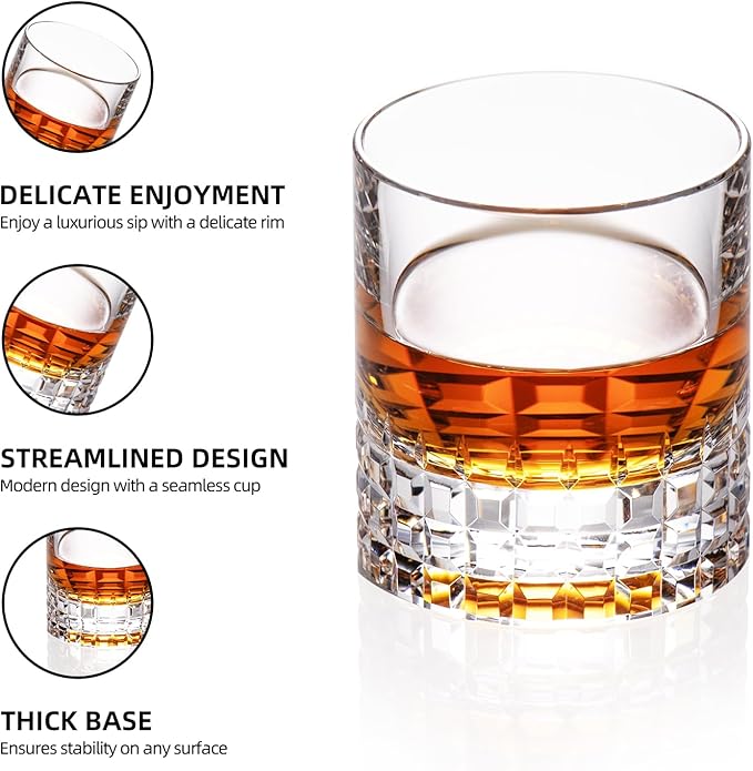 KAMMAK Crystal Whiskey Glasses Set of 2, Luxury 7.78oz Old Fashioned Glasses Stemless, Hand Blown Cocktail Glasses, Handcrafted Cut Scotch Cup for Women, Men Gift for Bourbon Barware, Home Bar-Ruum Studio Home