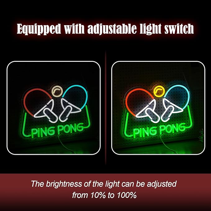 Ping Pong Neon Sign Table Tennis LED Light Up Sign for Wall Decor 16.5*11.4 In USB Dimmable Ping Pong Neon Light for Gymnasium Game Room Bedroom Gift for Table Tennis Enthusiasts(Multicolored)-Ruum Studio Home