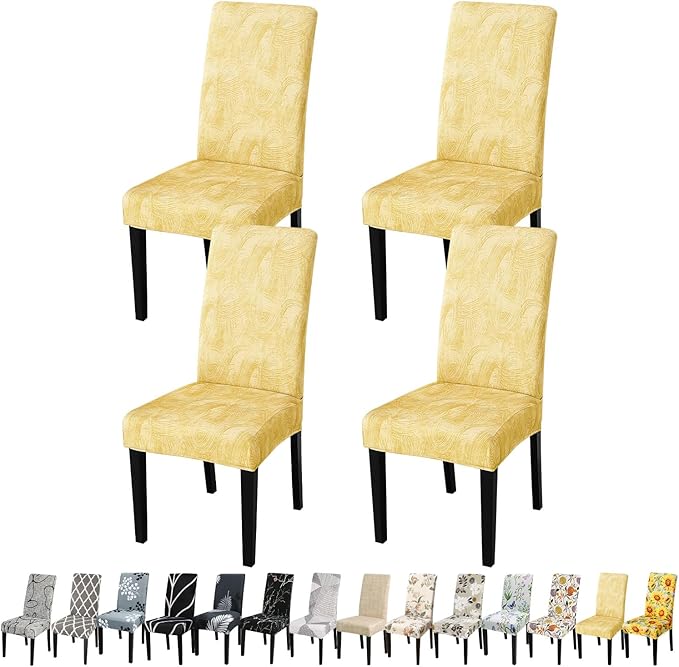 JQinHome Pattern Chair Covers for Dining Room Set of 6, High Stretch Removable Washable Parsons Chair Slipcover for Home Party Hotel Wedding Ceremony (Quicksand Beige,6PCS)-Ruum Studio Home