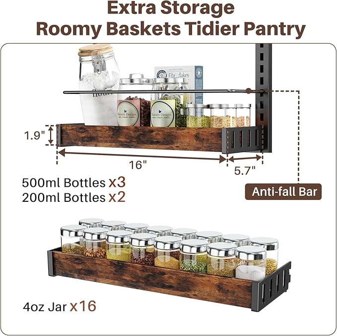 8 Tier Over The Door Pantry Organizer, 2 IN 1 Wall Mount or Metal Hanging Spice Rack for Pantry Organizers and Storage, Seasoning Shelves，Adjustable Basket with Hooks for Kitchen, Bathroom,Laundry-Ruum Studio Home