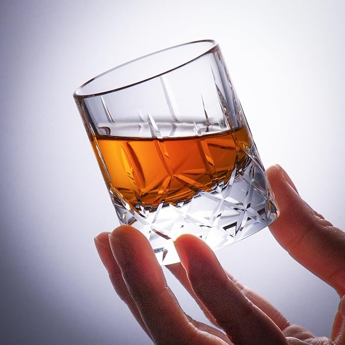 KAMMAK Crystal Whiskey Glasses Set of 2, Handcrafted 2.03oz Old Fashioned Glasses Stemless, Luxury Liquor Glasses, Hand Blown Scotch Cup for Women, Men Barware Gift for Cocktail, Bourbon-Ruum Studio Home