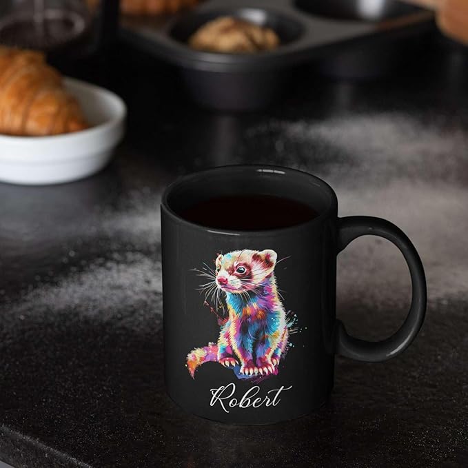 Custom Choose Name Ferret Coffee Mug, Colorful Animal Ceramic Cup, Gift For Ferret Lovers, Personalized 11oz & 15oz Mugs-Ruum Studio Home